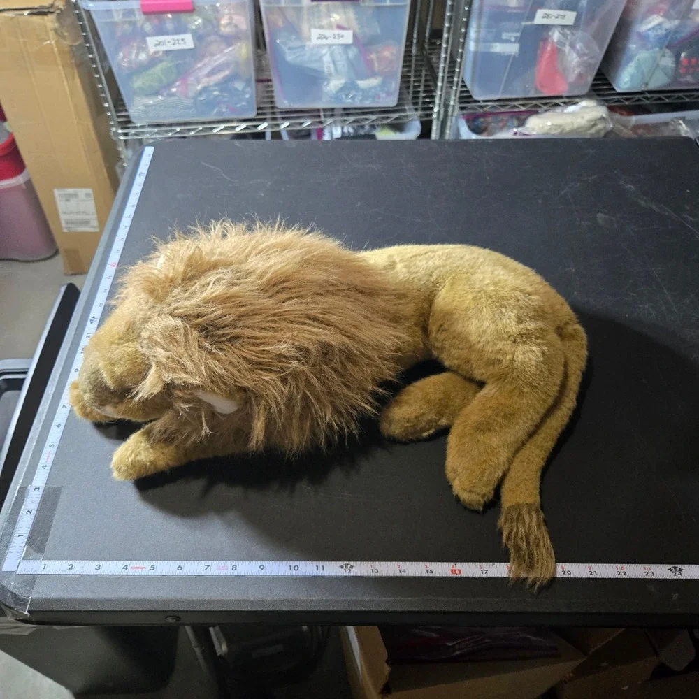 Large Realistic Lion Plush Stuffed Animal Shaggy Mane Lying Pose 20
